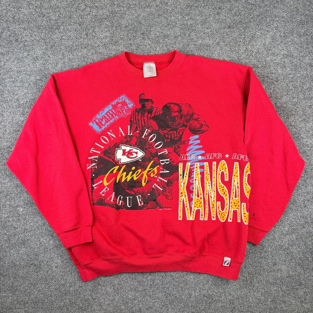 Vintage Logo 7 Kansas City Chiefs Sweatshirt Mens XL AOP Wrap Around Made in USA